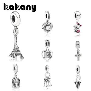 KAKANY 100% Argento Sterling 925 Torre Eiffel Simpatico Maiale Poppins Ombrello Gabbia per Uccelli Amore Chiave Croce 18 Anni di Amore Fascino Appeso Q0531