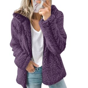 Women Blends Autumn Winter Jacket Female Coat Causal Soft Hooded Fleece Plush Warm Plus Size Faux Fur Fluffy Zipper Top Sudadera