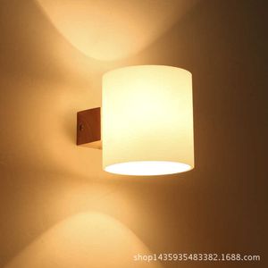 Creative Wooden Wall Lamp Modern Simple Living Room Corridor Balcony LED Bedroom Bedside Light 210724