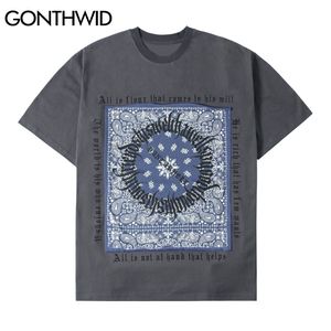 Magliette Harajuku Hip Hop Casual Bandana Paisley Pattern Stampa T-shirt in cotone a maniche corte Streetwear Magliette allentate Top 210602