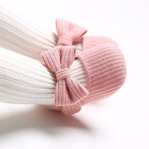 Primavera e autunno Bowknot Knitting Scarpe per bambini 0-18M Neonate Tinta unita Traspirante Scarpe da principessa Infantile Scarpe da gita morbide 210317