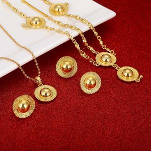 Ethiopian Jewelry Sets Gold Color Habesha Pendant Necklaces Earrings Ring Bangles African Wedding Gifts Eritrean H1022
