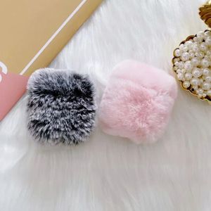 Quente Inverno Genuine Coelho Cabelo Cabelo Capas De Pele Para Airpods Pro Airpod 3 1 2 2Gen Ar Pod 3 3Gen Fone de Ouvido Protetor Animal Fluffy Moda Dura PC Capa Adorável Pele Bonito