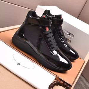 Großhandel Famous Design Americas Cup High-Top-Freizeitschuhe Leichte Gummisohle Trainer Red Label Zunge Sport Stoff Lackleder Sneakers Walking