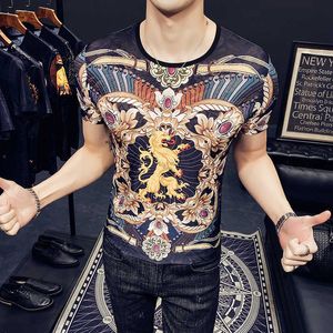 Luxury Retro Print T Shirt Men Streetwear Short Sleeve Tops Fashion Summer Funny T Shirts Ice Silk Breathable O-neck Tees 210527