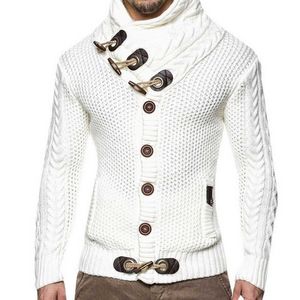 Mens buckle Sweater Cardigan Autumn winter Fashion Warm Thick Hedging Turtleneck Knitting Jumper Sweaters 201012