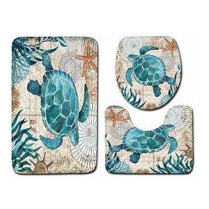 Starfish Turtle Toilet Three-piece Door Bathroom Carpet Waterproof Bathroom Carpets Toilet Seat Cover Floor Mat Bathroom Decor 210724