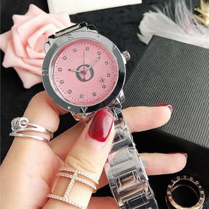Fashion Full Brand Wrist Watch Women Girl Diamond Style Metal Steel Band Quartz With Luxury Logo Clock P81