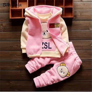 BibiCola set di abbigliamento per bambini bambini cartone animato orso inverno cotone pile vestito di lana caldo addensare 3 pezzi ragazzi ragazze 211104