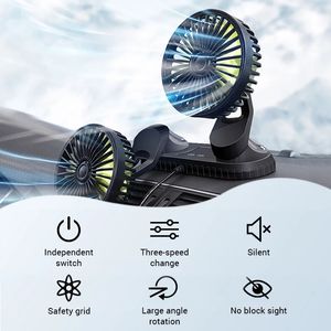 12V-24V USB-bilfläkt för instrumentbrädans luftcirkulationsfans ABS Tre hastigheter Summer-Cooling Fan-High Airflow