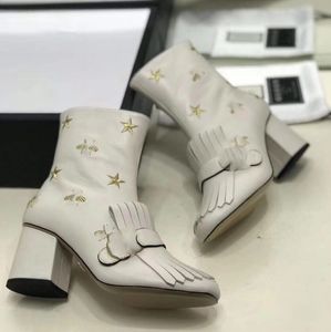 Genuine Leather Women Ankle Boots Embroidered Laureate Platform Martin Boots Chunky Heel Star Trail Ankle Boot Winter Boot