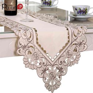 Europe Satin Table Runner Embroidered Floral Tables Cover 40x180/200/220cm Dustproof Wedding Decoration Runners Home Textile 210628