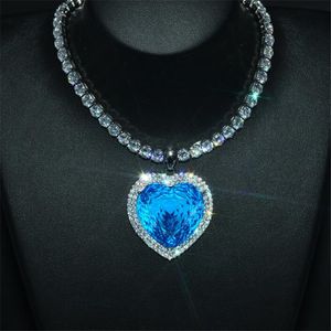 Ins över sälja oändlighet brannd lyx smycken 925 sterling silver hav hjärta hänge 18k vitguld fyllning aquamarine cz diamant kvinnor bröllop clavicle halsband gåva