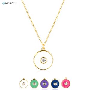 Kikichicc Sterling Silver Gold White Enamel Pendant Long Chain Necklace Choker Fashion Jewelry For Female Jewels Q0531