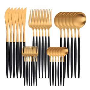 Gafflar knivar skedar 30 stycken bestick set porslin rostfritt stål sked diskmaskin säker guld dinnerware gaffel 210928