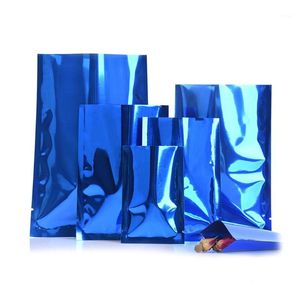 100st / mycket Blue Open Top Aluminium Folie Tear Notch Herm Vakuum Tätning Storage Bag Kök Spice Nuttrar Spannmålspåsar