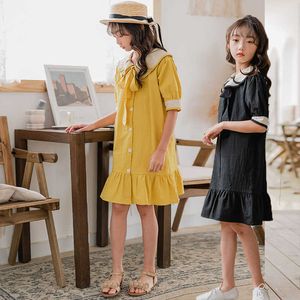 Mode tjej sommar kläder barn klänning 2021 Ny 100% bomull Stora tjejer Klänningar Barnskolan Ruffles Teen Baby Princess Dress Q0716