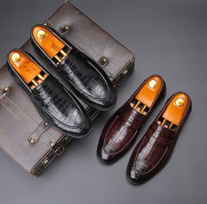 Mens Penny Loafers Genuine Leather Brown Business Dress Shoes for Men Quality Hand Painted Slip On Male Footwear