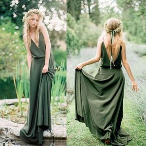Green Chiffon Vestidos Women Bridesmaid Dresses V Back Party Formal Pageant Long Prom Gown Maxi Adults Dress