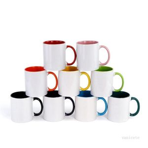 NEW Blank Sublimation Ceramic mug color handle Color inside blank cup DIY Transfer Heat Press Print water cup Sea Shipping T9I001159