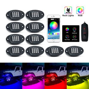 Universal Car Underglow Light 8 Pods RGB LED Rock Lights With APP/Double Bluetooth Control 128 LEDs 5050SMD Multicolor Neon Lighting Kit For Cars