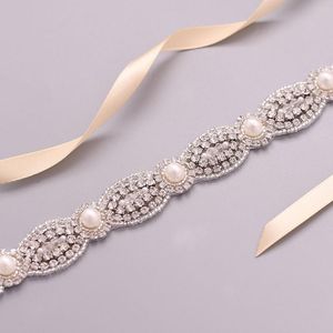 Bröllopssashes Trixy S435 Fashion Pärled Belt Clear Crystal för formell klänning Pearl Bridal Rhinestone Belt Silver229e