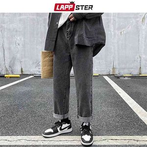 LAPPSTER Men Grey Streetwear Baggy Jeans Mens Kpop Solid Denim Pants Couple High Waisted Vintage Oversized Joggers 210723