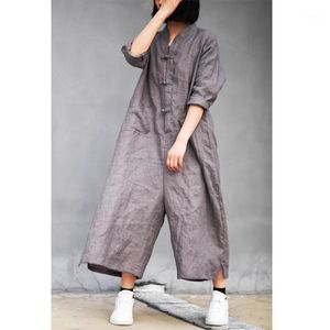 Women's Jumpsuits & Rompers Women Summer Autumn Linen Ladies Vintage Plus Size Overalls Female 2021 Flax