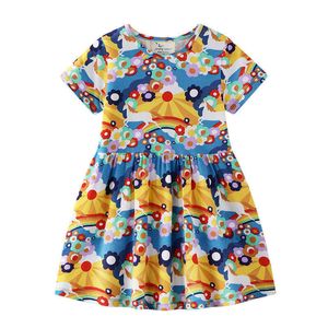 Saltando metros de verão unicórnios crianças vestidos para crianças meninas roupas de algodão impresso animal casual manga curta vestido menina 210529