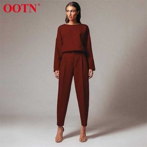 OOTN Brown Pencil Pants Female Autumn Winter Elegant Ladies Plain Casual Black Office Work Straight Women Trousers 211115