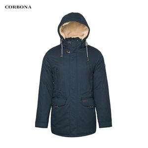 Corbona Högkvalitativ varm bomullskläder Mäns Jacka Business Casual Mid-Length Mode Tjockad Coat Lambull i Hat 211124