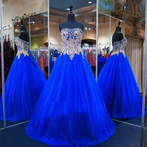 2022 Nowe Sexy Moda Aplikacje Niebieski A-Line Quinceanera Suknie Tulle Lace-Up Sweet 16 Dress Debiutante Prom Party Dress Custom