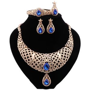 Wykwintne Dubaj Złoty Kolor Naszyjnik Ślub Bransoletka Kolczyki Ring Brand Nigerii Kobieta Akcesoria Biżuteria Zestaw