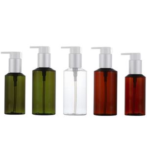 Refillable Plastic Bottle Brown Green Clear Round Shoulder Matte Silver Collar Bring Card Buckle White Lotion Pump Empty Cosmetic Packaging Container 100ml 150ml