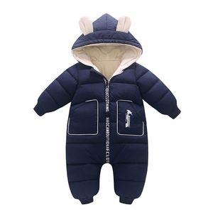 -30 Nowy Baby Baby Romper Chłopiec Odzież Zima Plus Velvet Ciepłe Snowuit Ogólnie Dzieci Dziewczyna Kombinezon Niemowlę Kapturem Płaszcz Odzież 210309