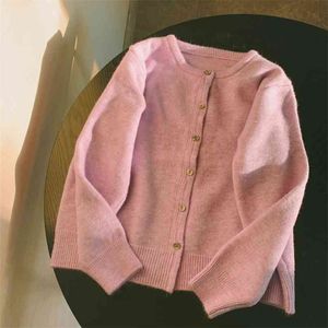 Tingimento de flor da indústria pesada! Fada roxa lima caldeira fivela fundo espessado de confecção de malhas cardigan camisola de estilo curto feminino 210529