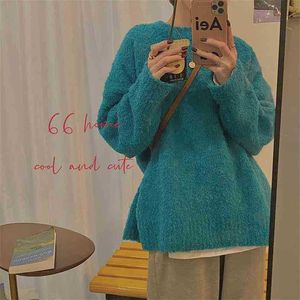 Solid Knitwear Oversize Retro Soft Girls Elegant Basic Loose Sweet Pullovers Warm Sweater Causal Clothe Tops 210525