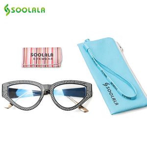 SOOLALA Bling Strass Cat Eye Anti Blaues Licht Lesebrille Frauen Brillen Weitsichtige Presbyopie Vergrößerungs Sonnenbrille