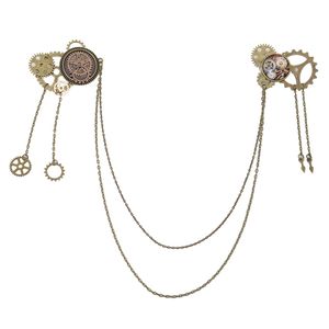 Broscher Vintage Bronze Unisex Kvinnor Män Steampunk Gear Clock Chain Breast-Pins