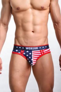 Underbyxor amerikanska flaggan man sexig bomull mini briefs underkläder gay bulge förbättrar penis påse trosor Ropa interiör masculina