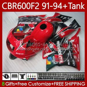 Kropp + Tank för Honda CBR600 CBR 600 F2 FS CC 600F2 91 92 93 94 Bodywork 63NO.92 CBR600F2 CBR600FS 600CC 1991 1992 1993 1994 Jomo Red 600FS CBR600-F2 91-94 Fairings Kit