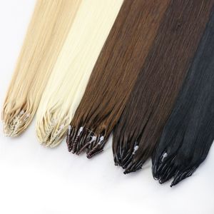 Invisible MINI 8d Nano Rings Micro Beads 100% Human Hair Extensions Remy Vigin Natural Brun Blond Ren Färg 100 trådar 14 16 18 20 22 24 26 Inch