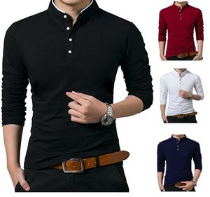 Męskie koszulki dziadki Koszulki polo Koszulka z długim rękawem Mandarin Collar Slim Fit Pique PL14