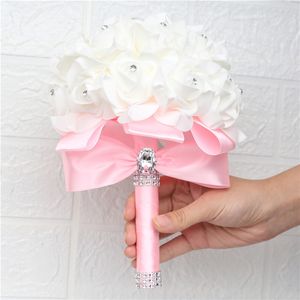 Wedding Flowers Handmade PE Foam Rose Bridesmaid Bouquet Bridal Ribbon Fake Flowers Pink Bouquets De Noiva