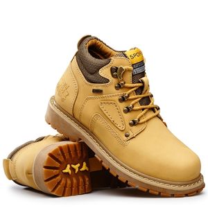 Желтая кошая кожа лодыжка древесины повседневные земельные сапоги водонепроницаемые бот мужчин зимние туфли Большой размер 210315