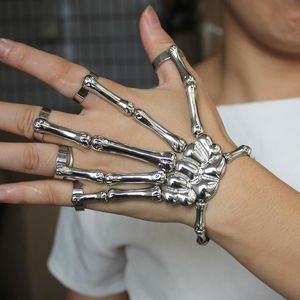 Bedelarmbanden Steam Punk Armband Voor Mannen Vrouwen Gothic Hand Skull Skeleton Beenvinger Flexibele Paar Kerst Halloween Gift
