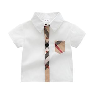 Summer Baby Boys xadrez Camisa Miúdos Manga Curta Camisas Cavalheiro Estilo Crianças Algodão Collar Colares 1-7 Anos