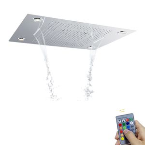 24 x 31 Zoll Regenduschkopf mit LED-Steuerung, Fernbedienung, Edelstahl 304, Blasennebel, Regen-Wasserfall-Funktionen