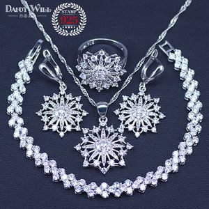 Best Design Star Square Silver Color Colory Bianco Crystal Set di gioielli in stile romantico Braccialetti Pendenti Orecchini Anello Collana H1022