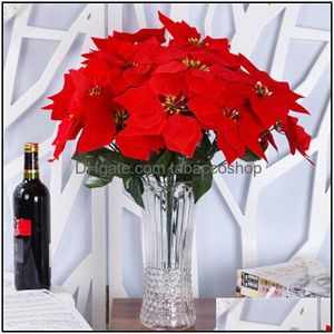 Wholesale silk poinsettias for sale - Group buy Decorative Flowers Wreaths Festive Party Supplies Home Garden Christmas Artificial Simation Silk Poinsettia Red Xmas Eea756 Drop Deliver